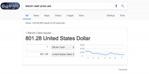 Google showing Bitcoin Cash price in search result